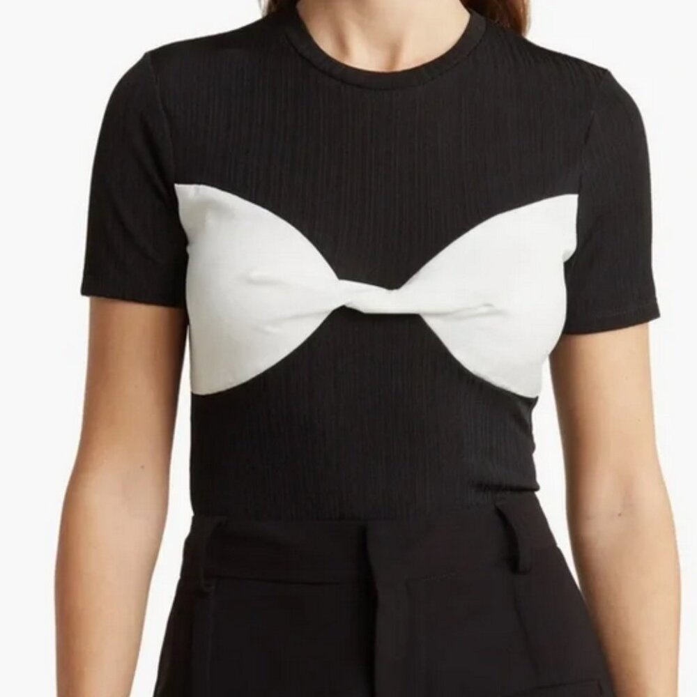NSR Slinky Sateen Top‎ Textured Black White New